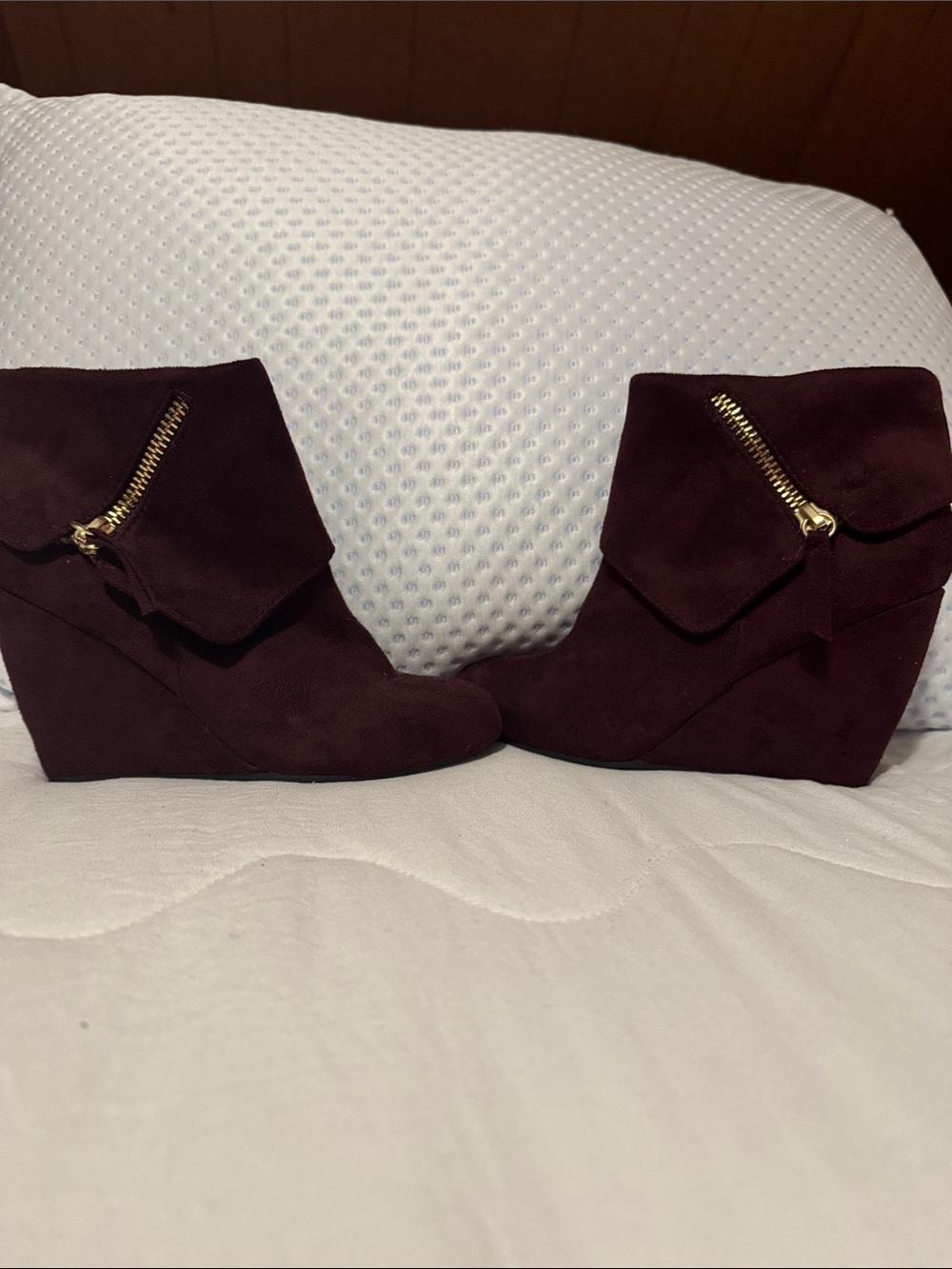 Women's Fold-Over Wedge Ankle Boots in Deep Burgundy
